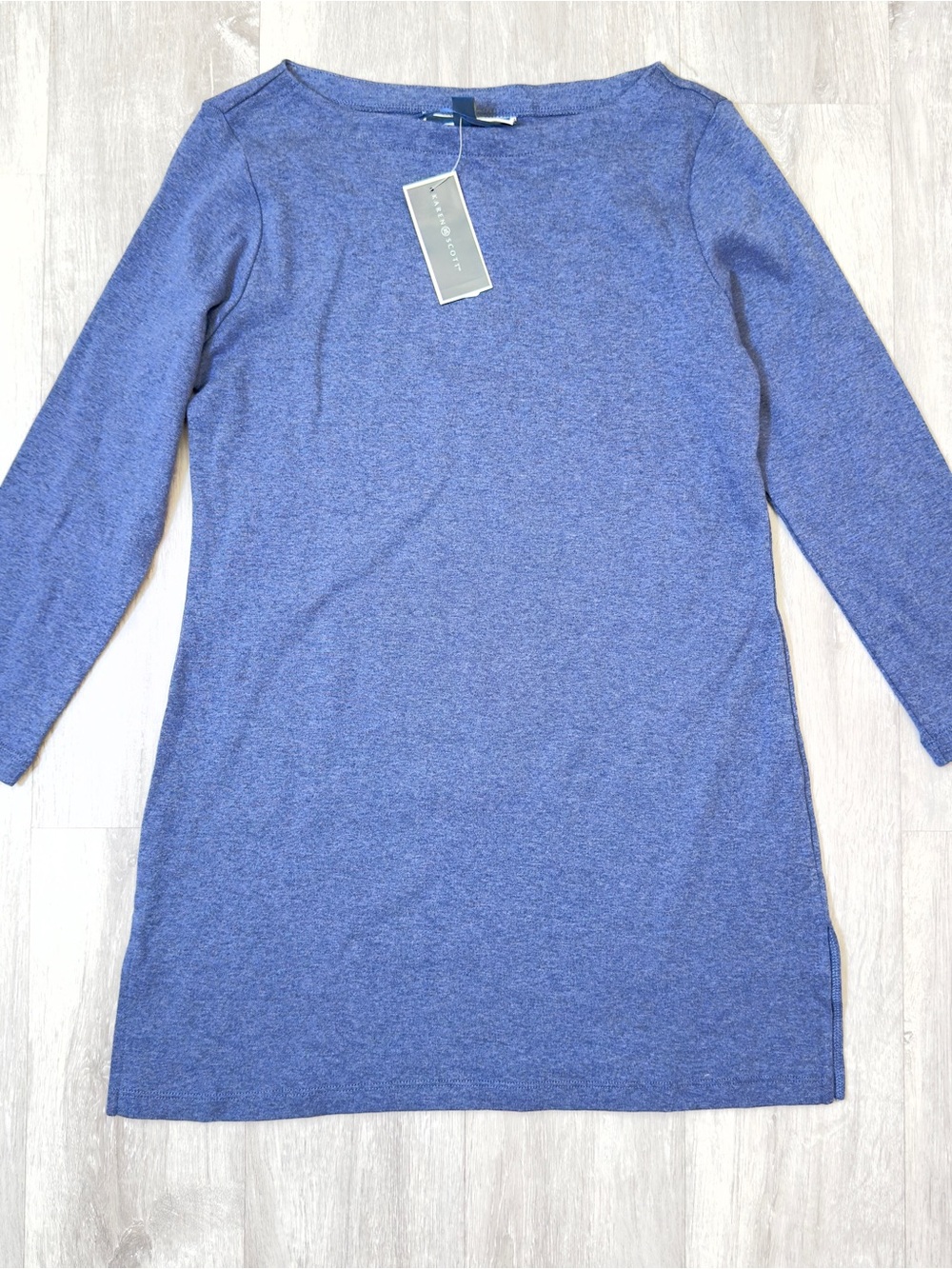 Karen Scott Navy Heather Boatneck 3/4 Sleeve Knit Cotton Tunic Top